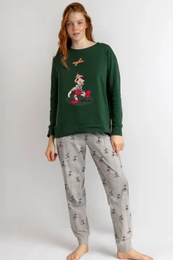 Pijama largo estampado Pinocho para mujer