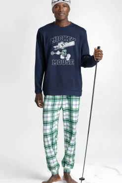 Pijama largo felpa cuadros 100% algodón Ski Mickey