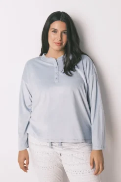 Pijama largo polar suave cenefas azul