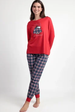 Pijama largo Snoopy cuadros 100% algodón