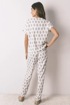 Pijama largo super soft flores manga corta