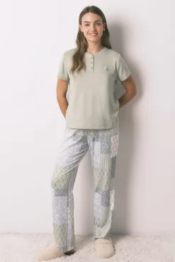 Pijama largo super soft patchwork manga corta