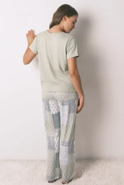 Pijama largo super soft patchwork manga corta