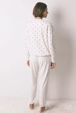 Pijama largo terciopelo blanco flores