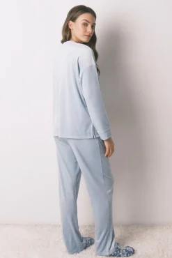 Pijama largo terciopelo canalé azul