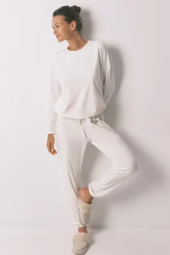 Pijama largo terciopelo suave blanco brillo