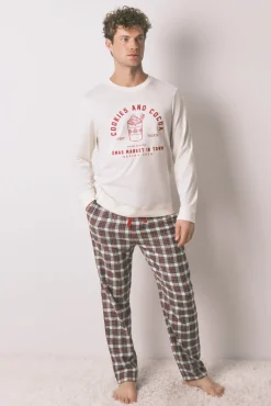 Pijama masculino largo 100% algodón cuadros