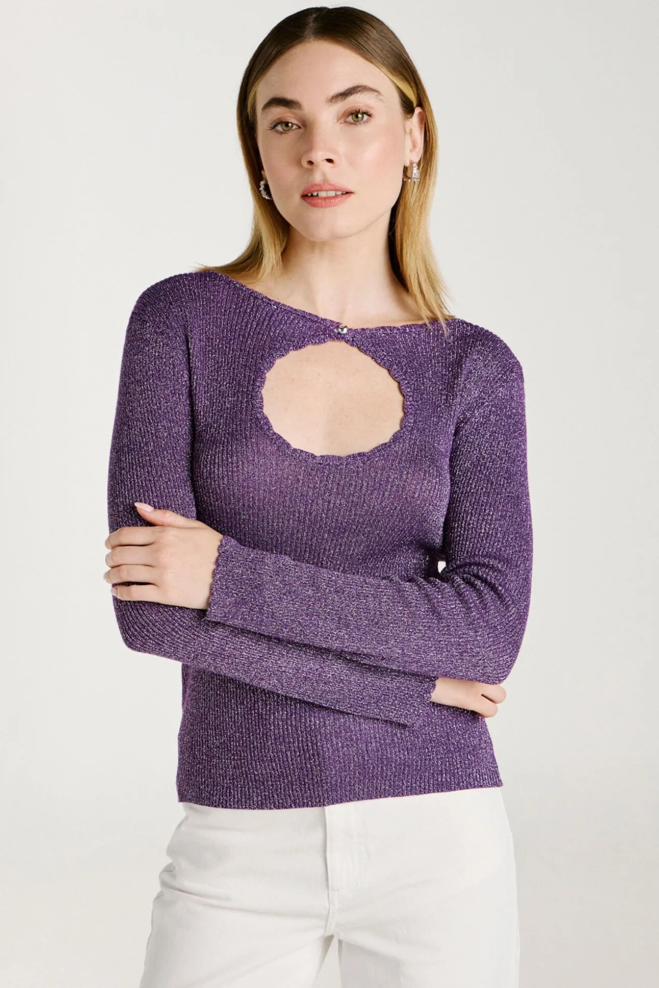Top de punto reversible con lúrex
