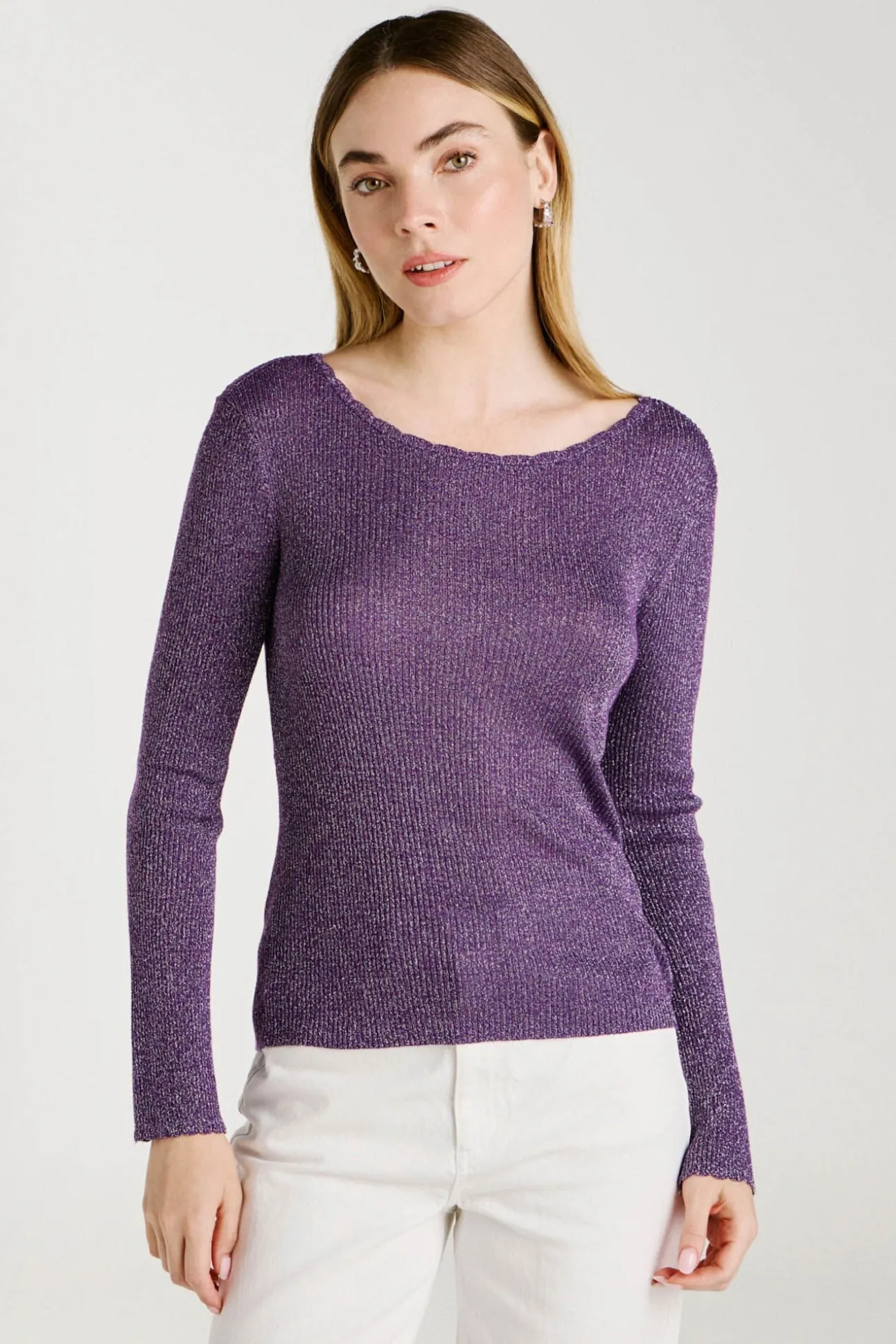 Top de punto reversible con lúrex