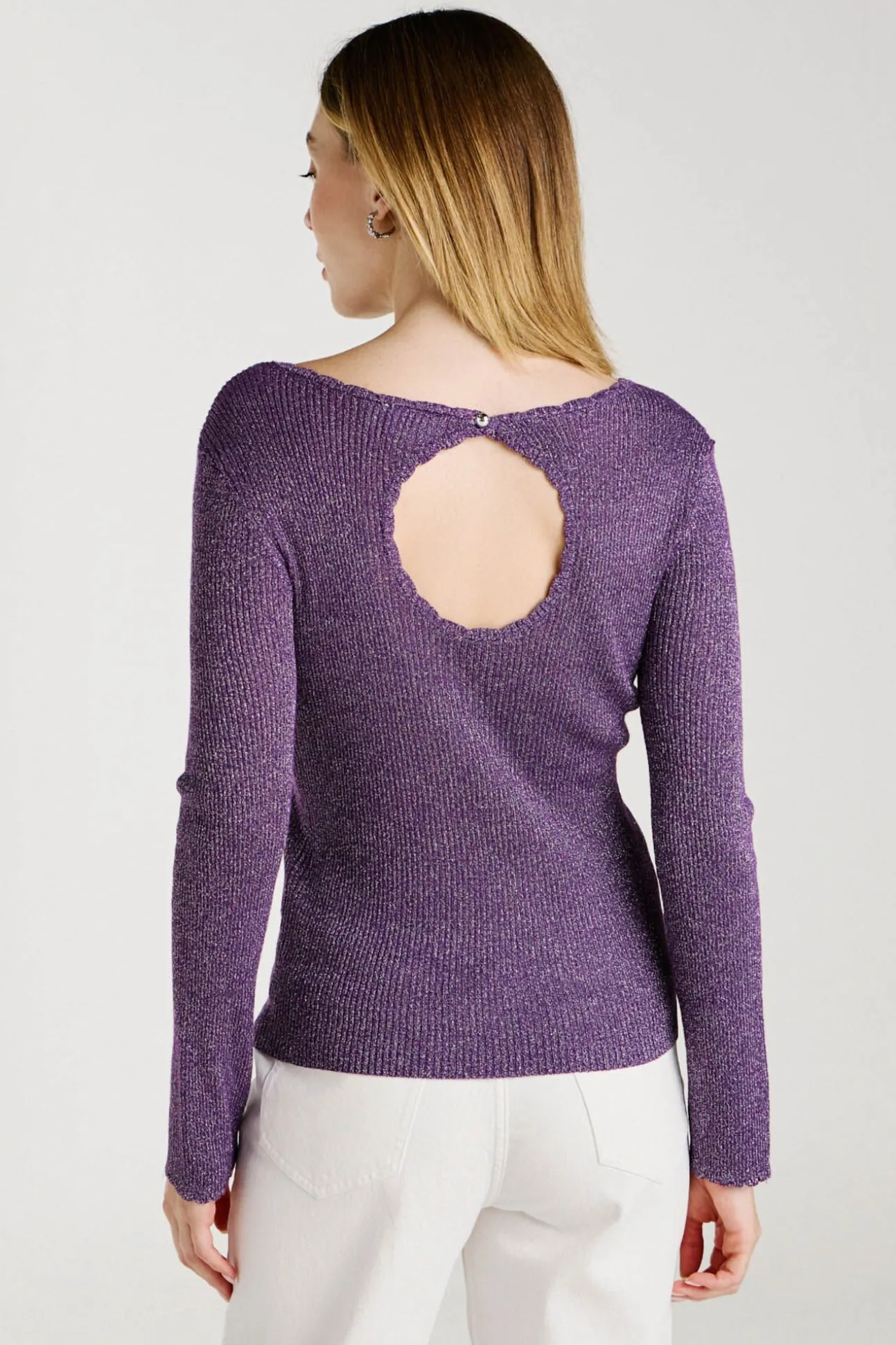 Top de punto reversible con lúrex