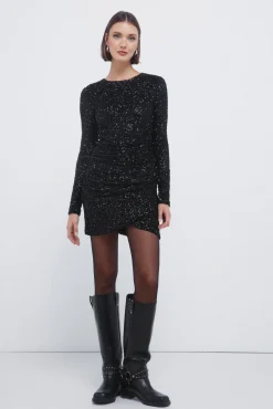 Vestido corto drapeado lentejuelas