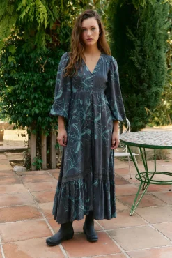 Vestido largo Carmen manga larga estampado midnight lilly