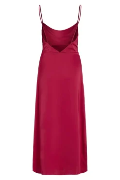 Vestido largo satinado escote drapeado