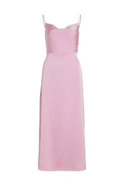 Vestido largo satinado escote drapeado