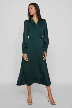 Vestido midi cruzado satinado