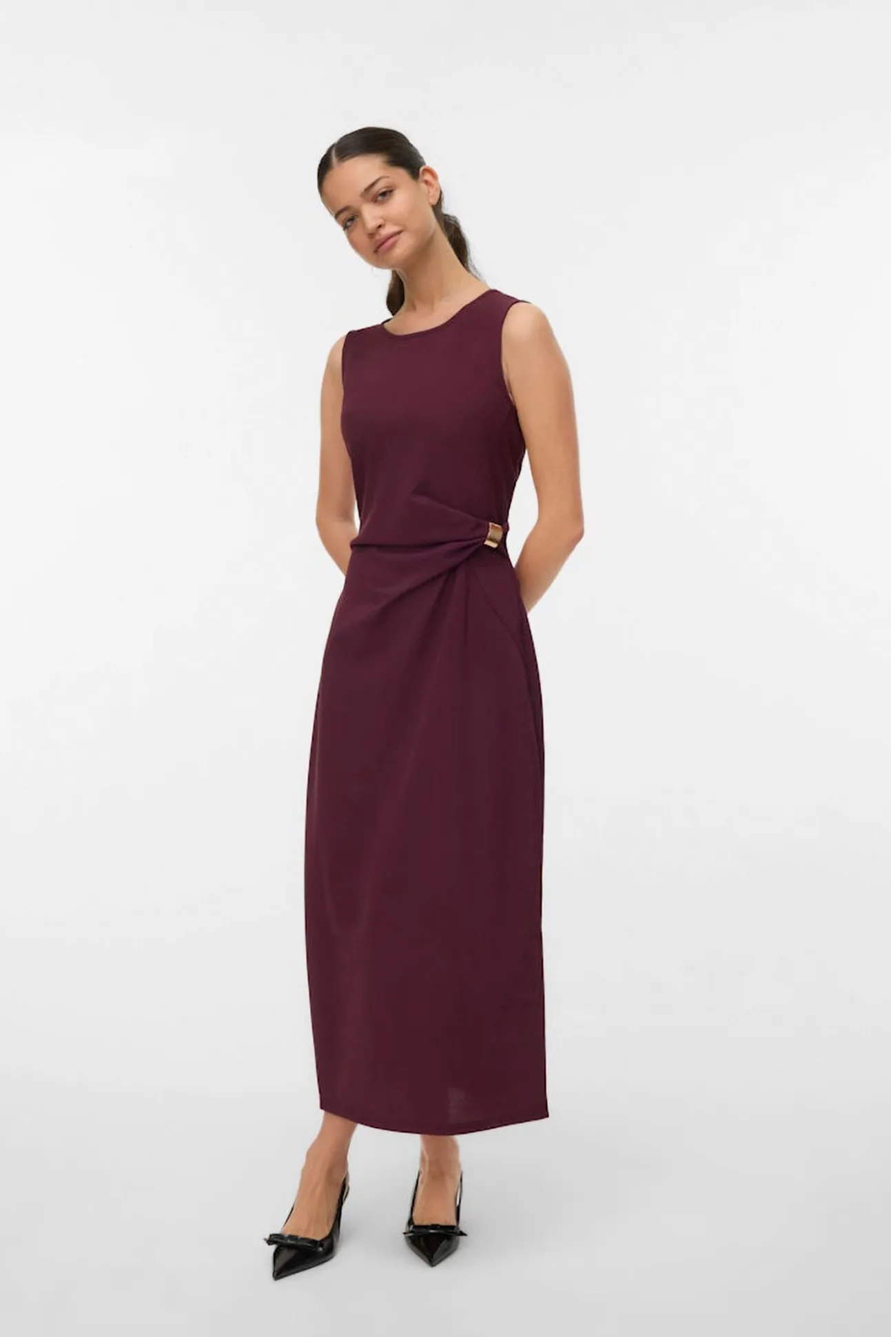 Vestido midi detalle hebilla