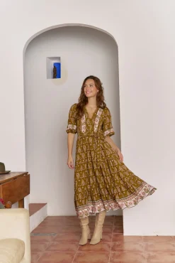 Vestido midi mila estampado Amalie