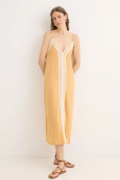 Vestido puntilla algodón contraste
