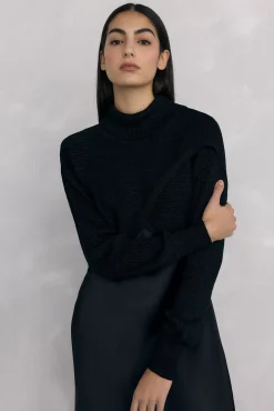 Vestido satén combinado con top de punto lurex
