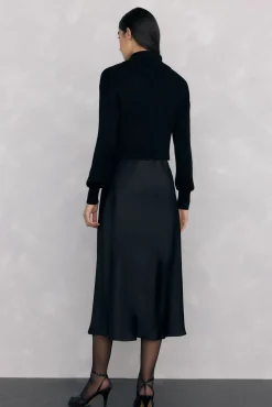 Vestido satén combinado con top de punto lurex